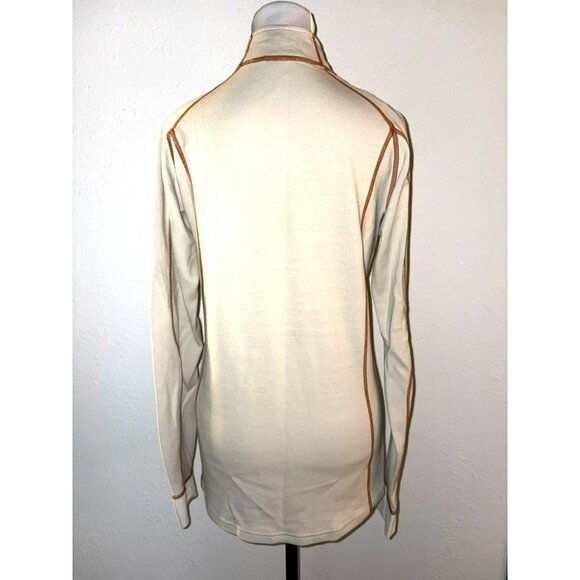 Helly Hansen Beige & Rust Merino Wool Blend 1/2 Zip Base Layer Pullover Top Size - Picture 2 of 8